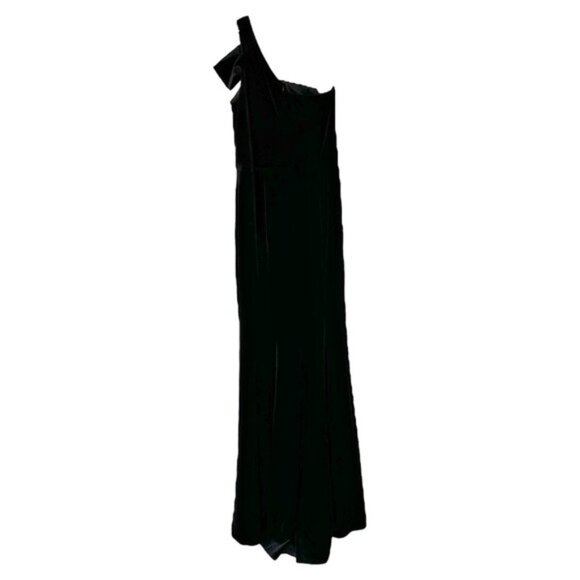Betsy and Adam Ella Velvet One Shoulder Long Black Gown Dress Size 8 - Picture 8 of 11